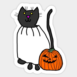 Cute Cat in Pumpkin Ghost Costume for Halloween Horror Sticker